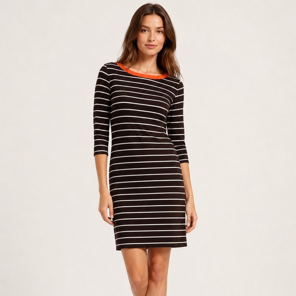 Lauren Ralph Lauren Womens Dress M Brown Striped Boat Neck Cotton Mini Casual